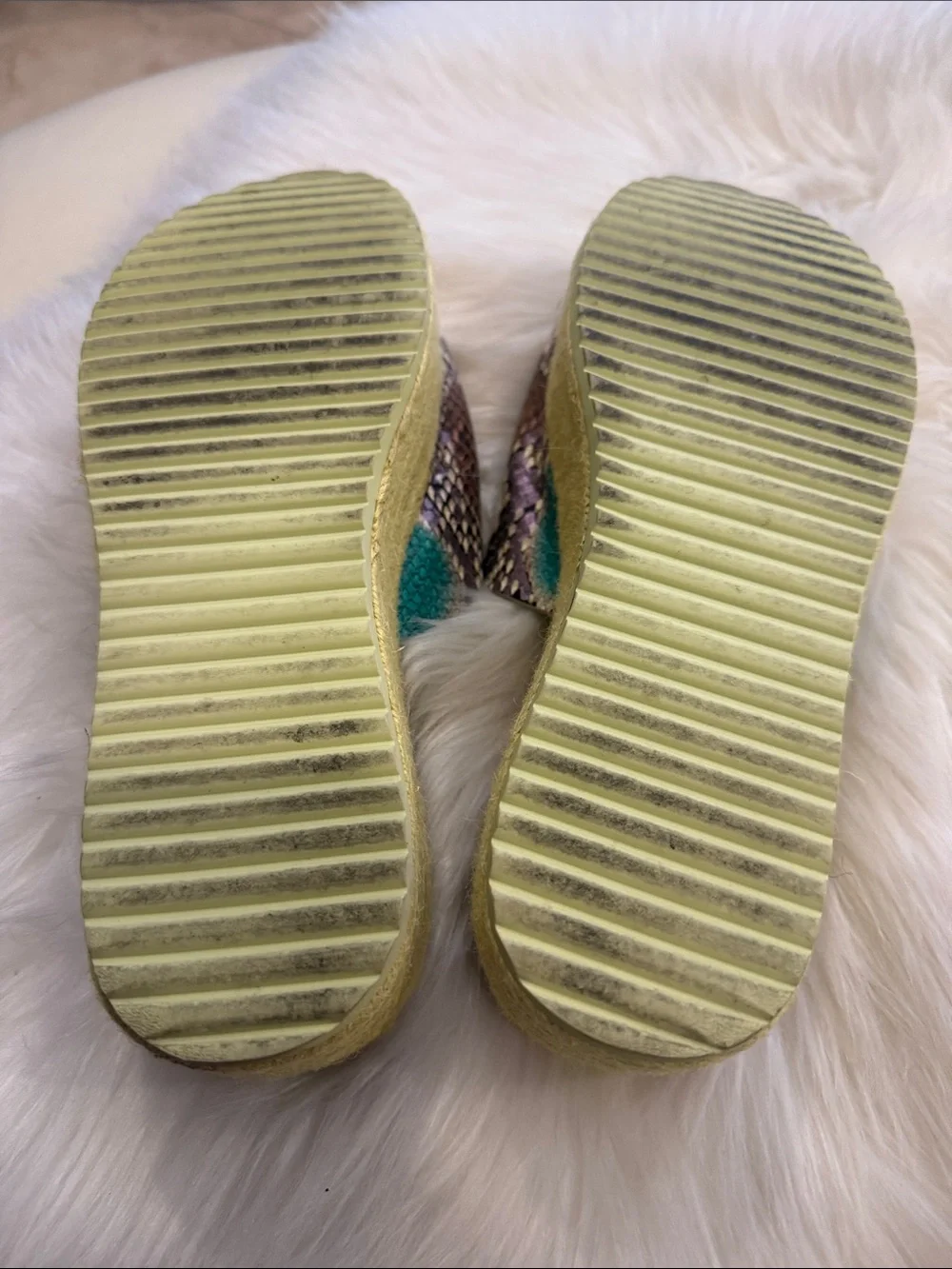 kate spade Neutral Snake-Print Slide Mules with Neon Lime Stripe